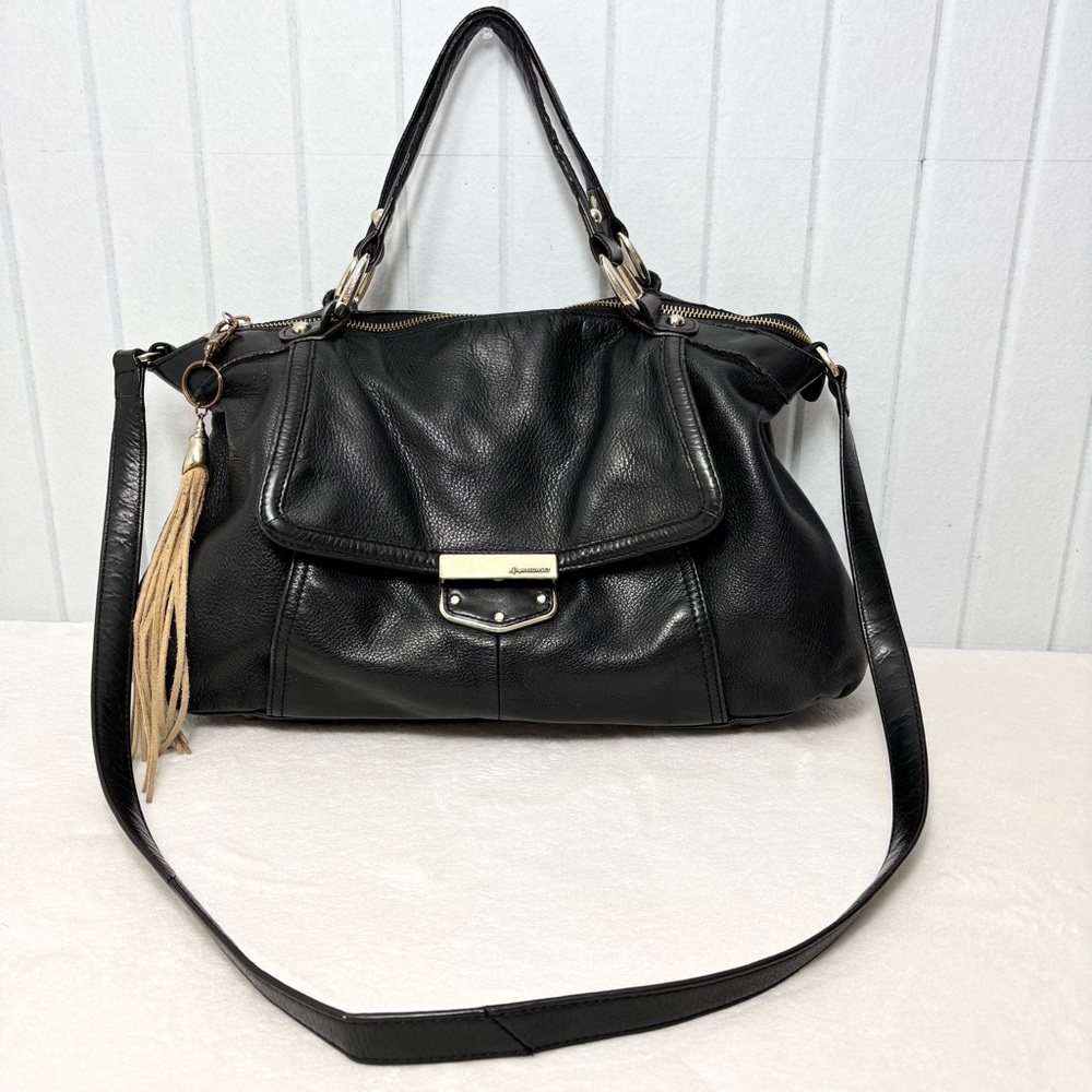 B Makowsky Large Black Genuine Leather Handbag‎ Lombard Satchel
